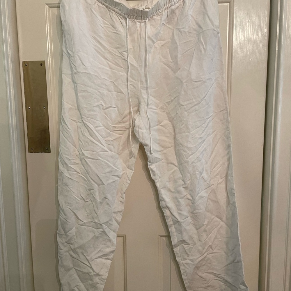 H&M White Wide Leg Pants with Elastic Waistband